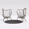 Modern Wicker Leisure Chairs with Metal Frame Plush Cushions and Round Dark Rug