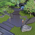 Karesansui Garden Landscape With Stepping Stones Stone Lanterns Rocks Trees And Pond