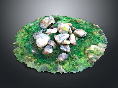 Natural Stone Rocks On Circular Green Grass Surface With Lush Turf 3d model