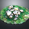 Natural Stone Rocks On Circular Green Grass Surface With Lush Turf 3d model