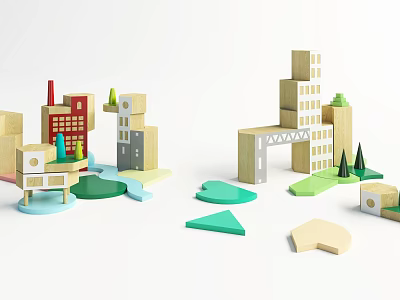 Colorful Building Blocks Creative City Landscape With Architectural Structures Trees And Roads 3d model
