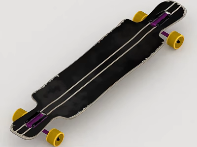 Black Skateboard With Yellow Wheels Purple Trucks And White Lines 3d model