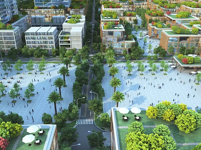Industrial Factory Building With Modern Design Green Roof And Surrounding Trees Landscape 3d model