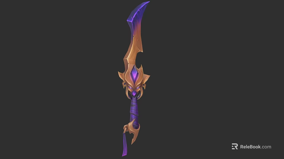 Fantasy Decorative Sword With Purple Gold Accents And Gemstone Embellished Handle 3d model 