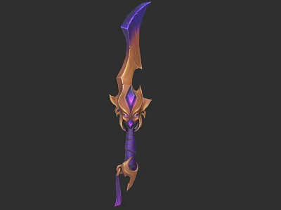 Fantasy Decorative Sword With Purple Gold Accents And Gemstone Embellished Handle 3d model