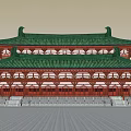 Ancient Chinese Architecture Traditional Design With Double Roof Green Glazed Tiles And Red Pillars