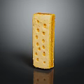 Golden Yellow Rectangular Biscuit with Holes on Surface Placed on Black Background with Reflection 3d model