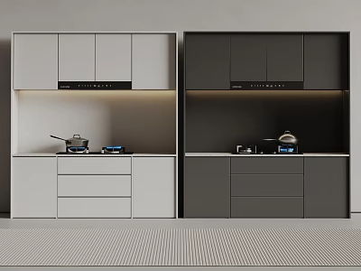 Modern Kitchen Cabinets In Light And Dark Gray 3d model