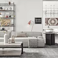 Modern Living Room Interior With Gray Sofa Wooden Coffee Table Metal Floor Lamp And Decorative Painting