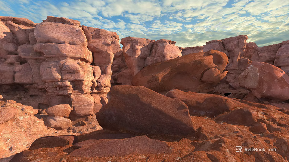 Breathtaking Natural Rocky Desert Landscape With Red Rock Formations And Cloudy Blue Sky 3d model 