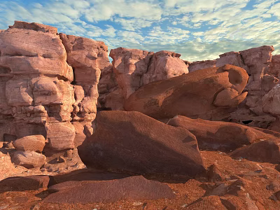 Breathtaking Natural Rocky Desert Landscape With Red Rock Formations And Cloudy Blue Sky 3d model