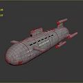 Silver Streamlined Submarine Water Vehicle 3D Model With Periscope And Propellers 3d model