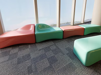Colorful Public Chairs With Modern Modular Design In Indoor Space By Large Windows 3d model