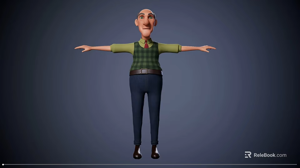 Cartoon Man with Outstretched Arms in Green Shirt Green Plaid Vest Blue Pants Black Shoes 3d model 