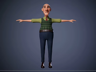 Cartoon Man with Outstretched Arms in Green Shirt Green Plaid Vest Blue Pants Black Shoes 3d model