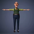 Cartoon Man with Outstretched Arms in Green Shirt Green Plaid Vest Blue Pants Black Shoes