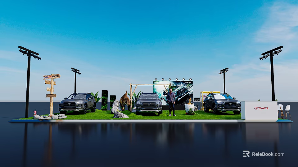 Outdoor Vehicle Display Event With Multiple Cars On Grass And Decorative Lights 3d model 