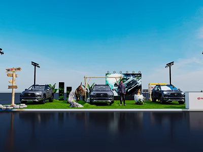 Outdoor Vehicle Display Event With Multiple Cars On Grass And Decorative Lights 3d model
