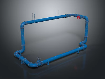 Blue Pipes Frame Structure With Red Valve And Industrial Construction Elements 3d model