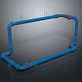 Blue Pipes Frame Structure With Red Valve And Industrial Construction Elements 3d model