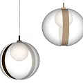 Modern White Spherical Pendant Lights With Metallic Stripes For Interior Lighting Design 3d model