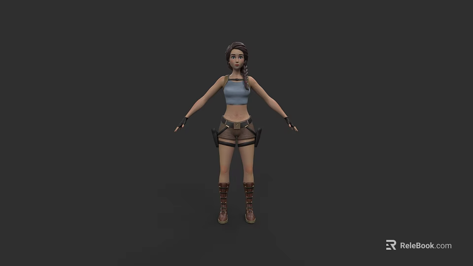 Adventurous Female Game And Movie Character With Blue Top Short Pants And Boots 3d model 