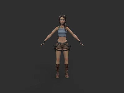 Adventurous Female Game And Movie Character With Blue Top Short Pants And Boots 3d model