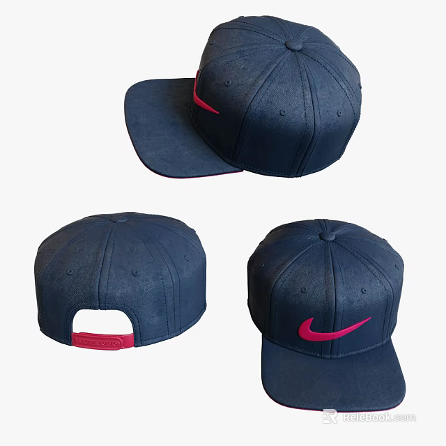 Navy Blue Nike Hat With Pink Logo And Red Adjustable Strap 3d model 