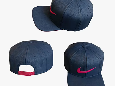 Navy Blue Nike Hat With Pink Logo And Red Adjustable Strap 3d model