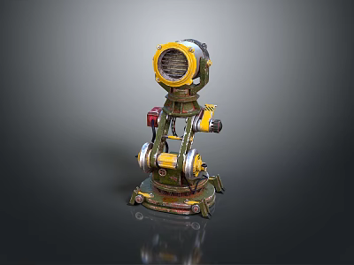 Vintage Household Tool Featuring Yellow Red Components Metal Structure And Rotating Wheels Dial 3d model