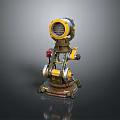 Vintage Household Tool Featuring Yellow Red Components Metal Structure And Rotating Wheels Dial