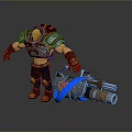 Muscular Character Holding Stylish Household Device With Blue Light Effect