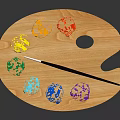 Wooden Art Palette With Colorful Paint Pigments And Paintbrush For Daily Use