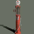 Red Vintage Industrial Fuel Pump with Glass Cylinder Mobilgas Logo and Hose