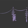 Electric Power Poles With Connecting Wires And Metal Transformer Structure