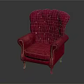Elegant Red Leather Armchair With Tufted Backrest Classic Design And Wooden Legs