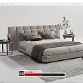 Modern Gray Fabric Double Bed With Upholstered Headboard Bedside Tables Pillows And Throw Blanket