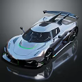 Silver Gray High Performance Supercar With Sleek Body Green Accent Strip And Large Rear Wing
