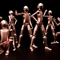 Rose Gold Metallic Game Movie Characters In Various Action Poses On Black Background