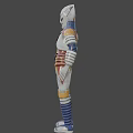 Futuristic Sci Fi Robot Character With Silver Head Red Armor And Blue Arm Bands
