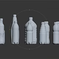 White Plastic Bottles Collection In Various Shapes On Dark Surface With Reflections 3d model