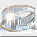 Modern Exhibition Booth With Circular Design Transparent Walls And Lighted LOGO Center