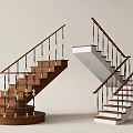 Interior Stairs Design Featuring Brown And White Steps With Handrails And Balusters 3d model