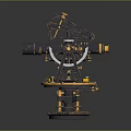 Antique Astronomical Instrument With Intricate Metal Structure Gold Black Accents And Blue Base