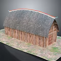 Traditional Wooden Building With Curved Gray Tile Roof And Red Edge Decoration