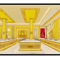 Luxurious Jewelry Store Interior With Gold Decor Display Counters And Elegant Lighting 3d model