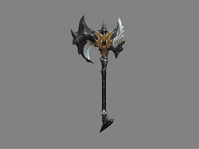 Fantasy Battle Axe With Intricate Black Gold White Design And Sharp Edges 3d model