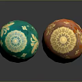 Green And Orange Decorative Eggs With Animal Gold Patterns On Stands