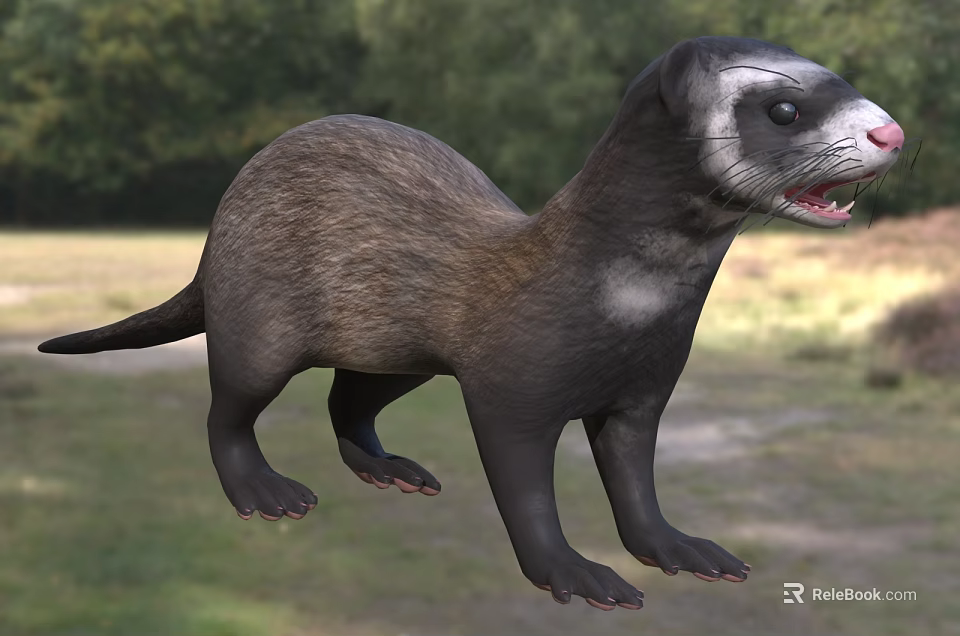 Brown And Black Scaled Reptile Standing In Natural Woodland Grassland Habitat 3d model 