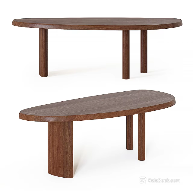 Modern Minimalist Wooden Dining Table With Oval Surface And Simple Sturdy Legs Design 3d model 